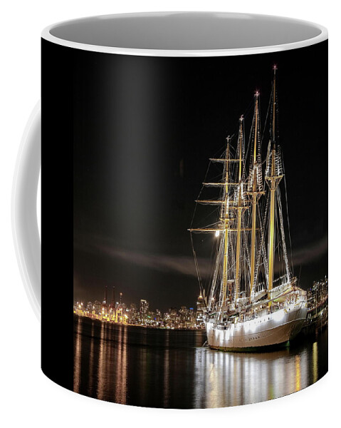 Alex Lyubar Coffee Mug featuring the photograph Sailing ship at the pier by Alex Lyubar