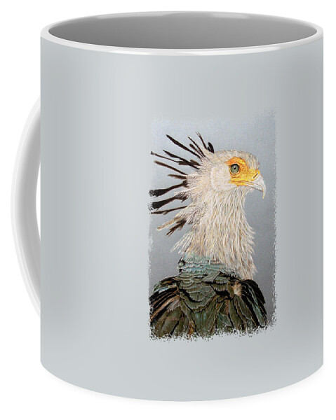 Bird Of Prey Coffee Mug featuring the drawing Secretary Bird by Kathie Miller
