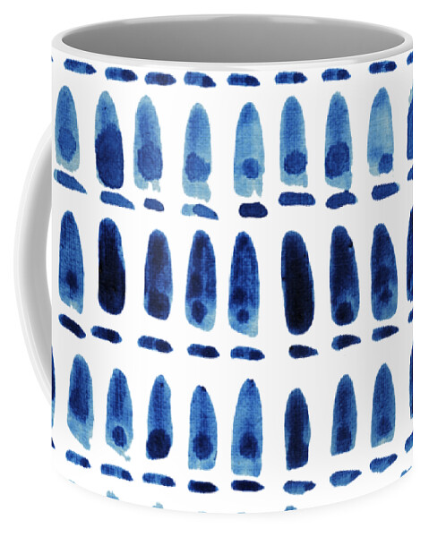 Shibori Coffee Mug featuring the painting Shibori Blue 1 - Patterned Sea Turtle over Indigo Ombre Wash by Audrey Jeanne Roberts
