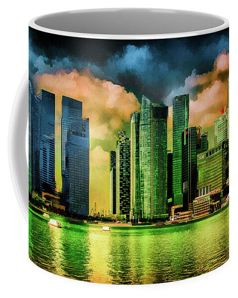 Cityscape Coffee Mug featuring the mixed media Singapore Skyline #1 by Joseph Hollingsworth