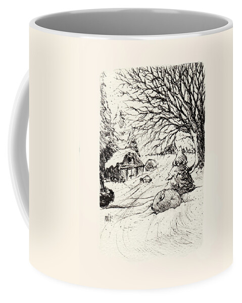 Snow Coffee Mug featuring the drawing Snow Bunny #1 by William Russell Nowicki
