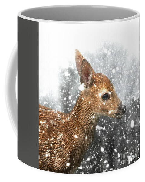 Fawn Coffee Mug featuring the photograph Snowing #1 by Lisa Hurylovich