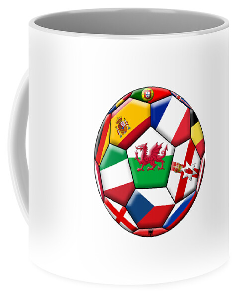 Europe Coffee Mug featuring the digital art Soccer ball with flag of Wales in the center #1 by Michal Boubin