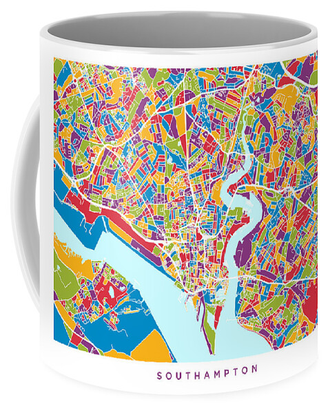 Southampton Coffee Mug featuring the digital art Southampton England City Map by Michael Tompsett