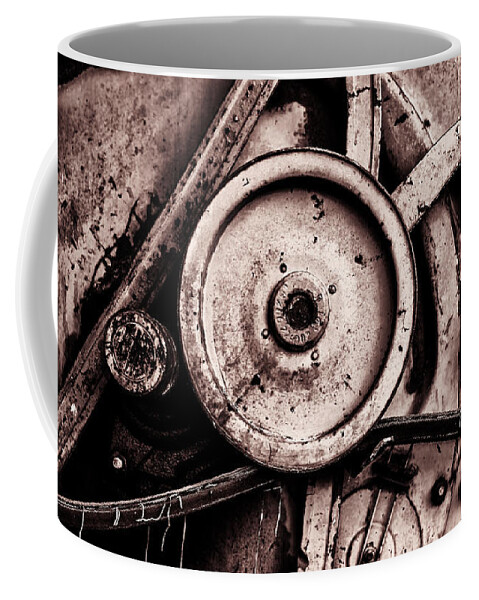 Combine Cog Coffee Mug featuring the photograph Soviet USSR Combine Harvester Abstract Cogs in Monochrome #2 by John Williams