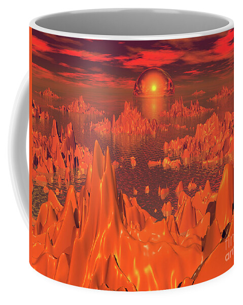 Science Fiction Coffee Mug featuring the digital art Space Islands of Orange #2 by Phil Perkins