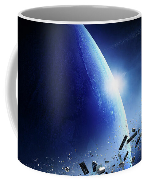 Earth Coffee Mug featuring the photograph Space junk orbiting earth by Johan Swanepoel