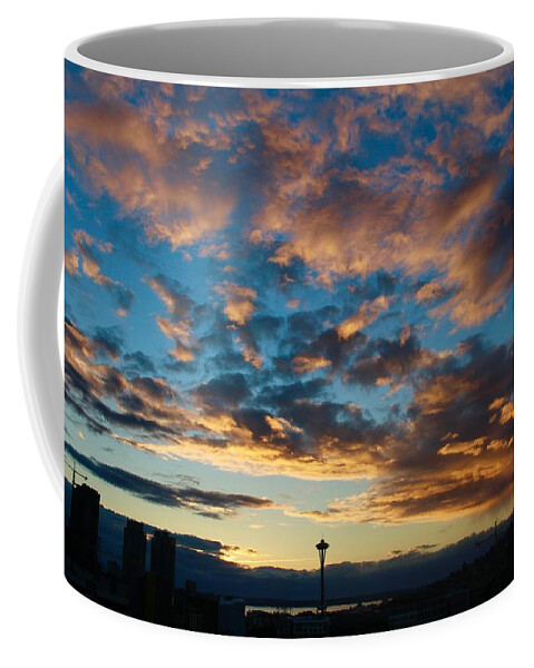 Space Needle Coffee Mug featuring the photograph Space Needle in Clouds #2 by Suzanne Lorenz