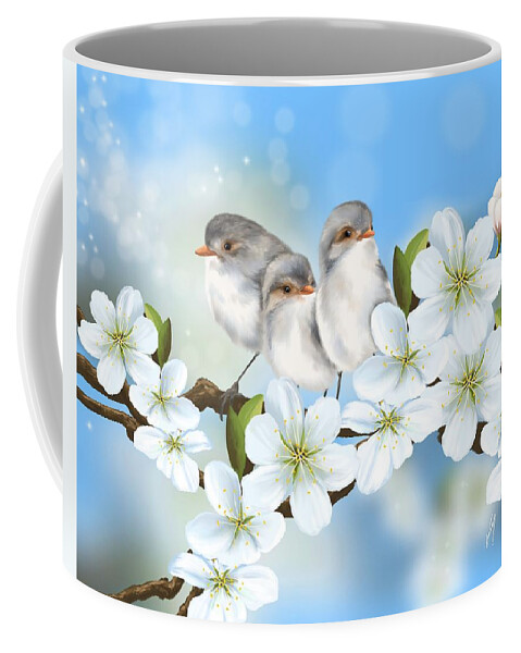 Bird Coffee Mug featuring the painting Spring fever #2 by Veronica Minozzi
