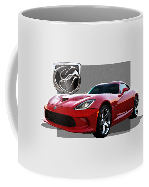'dodge Viper' By Serge Averbukh Coffee Mug featuring the photograph S R T Viper with 3 D Badge by Serge Averbukh