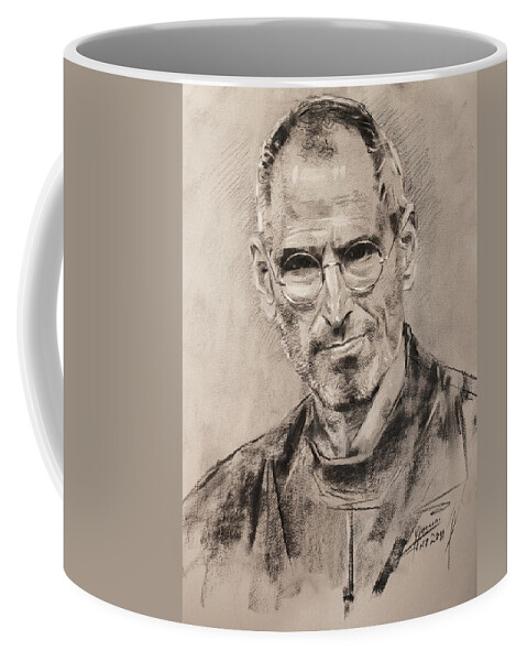Steve Jobs Coffee Mug featuring the drawing Steve Jobs #1 by Ylli Haruni