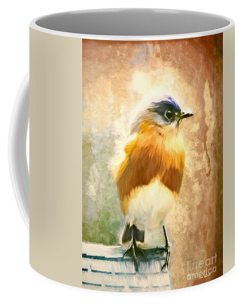 Bluebird Coffee Mug featuring the painting Strapping Bluebird by Tina LeCour