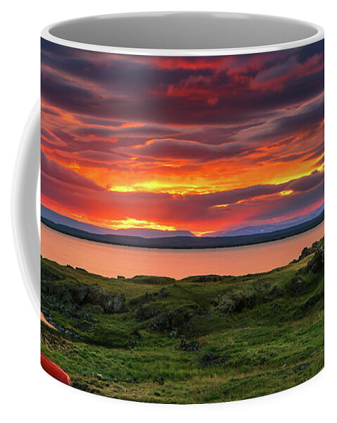 Canoe Coffee Mug featuring the photograph Sunset Lake Myvatn #2 by Henk Meijer Photography