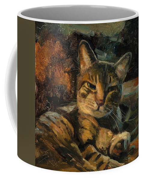 Cats Coffee Mug featuring the painting Tabby Nap #1 by Billie Colson
