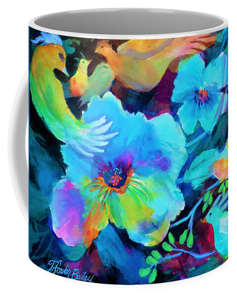 Fantasy Coffee Mug featuring the painting Tangarine Partridge and Aquas Original SOLD #1 by Tf Bailey