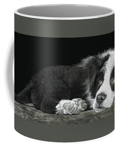 Border Collie Coffee Mug featuring the drawing Tell Me More About Sheep by Ann Ranlett