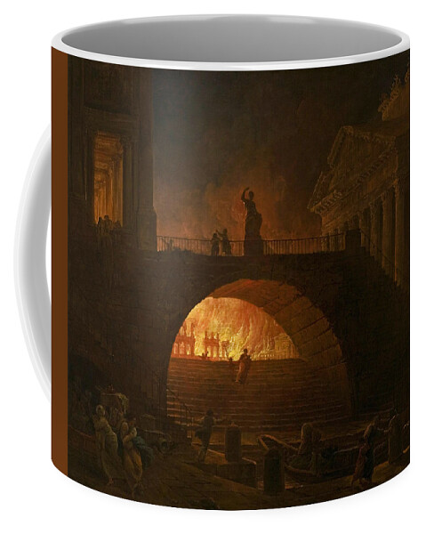 Hubert Robert Coffee Mug featuring the painting The Fire of Rome by Hubert Robert