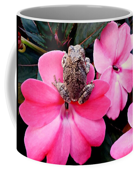 Frog Coffee Mug featuring the photograph The Frog And The Flower #1 by Barbara S Nickerson