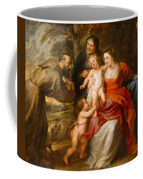 Peter Paul Rubens Coffee Mug featuring the painting The Holy Family with Saints Francis and Anne and the Infant Saint John the Baptist #1 by Peter Paul Rubens