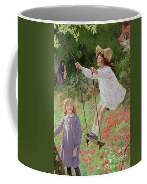 The Swing (oil On Board) Coffee Mug featuring the painting The Swing by Percy Tarrant