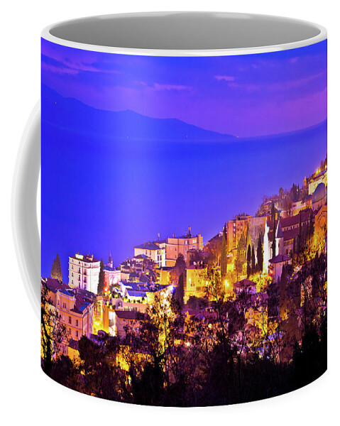 Opatija Coffee Mug featuring the photograph Town of Opatija cathedral evening view #1 by Brch Photography