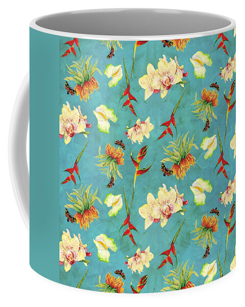 Orchid Coffee Mug featuring the painting Tropical Island Floral Half Drop Pattern #1 by Audrey Jeanne Roberts