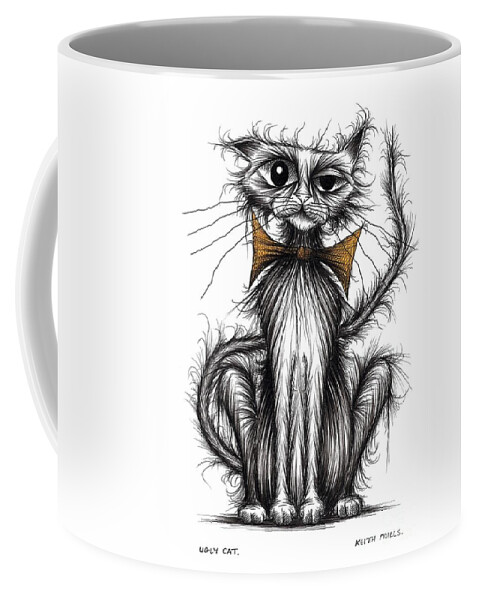 Ugly Coffee Mug featuring the drawing Ugly cat #4 by Keith Mills