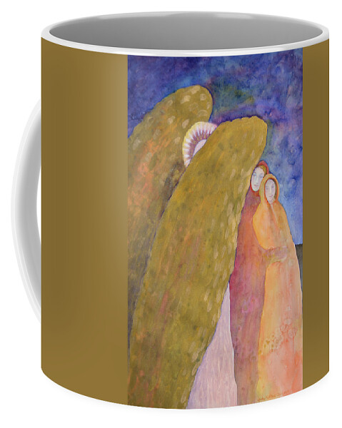 Angel Coffee Mug featuring the painting Under The Wing Of An Angel by Lynda Hoffman-Snodgrass