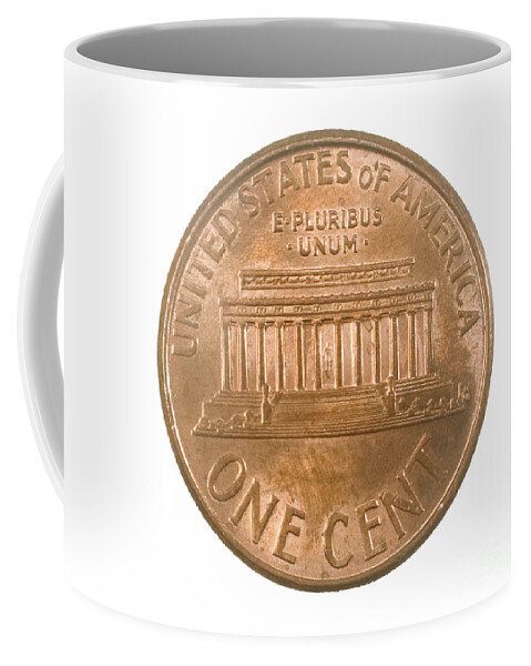 One Coffee Mug featuring the photograph US one penny coin one cent #1 by Ilan Rosen