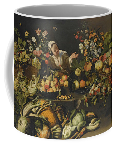 Italo - Flemish School Coffee Mug featuring the painting Vegetables And Flowers Arranged by MotionAge Designs