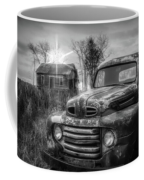 1948 Coffee Mug featuring the photograph Vintage Classic Ford Pickup Truck in Black and White by Debra and Dave Vanderlaan