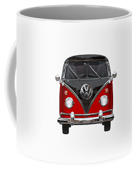 'volkswagen Type 2' Collection By Serge Averbukh Coffee Mug featuring the photograph Volkswagen Type 2 - Red and Black Volkswagen T 1 Samba Bus on White #1 by Serge Averbukh