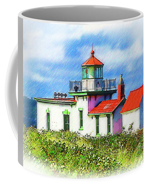 West-point-lighthouse Coffee Mug featuring the digital art Sketched West Point Lighthouse by Kirt Tisdale
