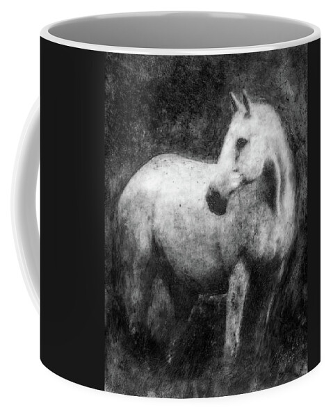 Horse Coffee Mug featuring the mixed media White Horse Portrait by Roseanne Jones