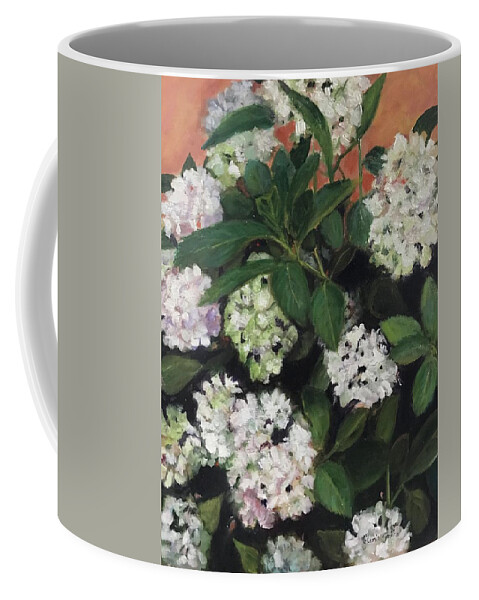 Landscape Coffee Mug featuring the painting White Hydrangeas #2 by Gloria Smith