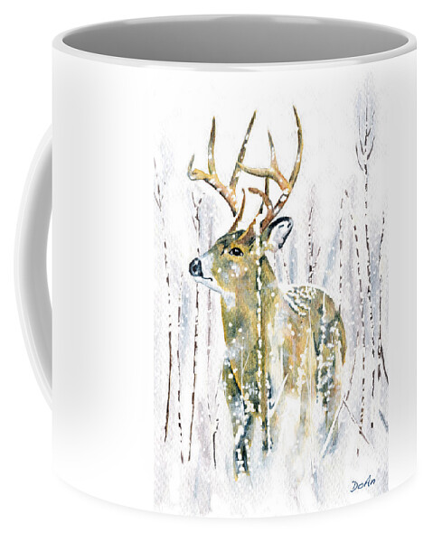 Stag Coffee Mug featuring the painting Winter Deer by Antony Galbraith