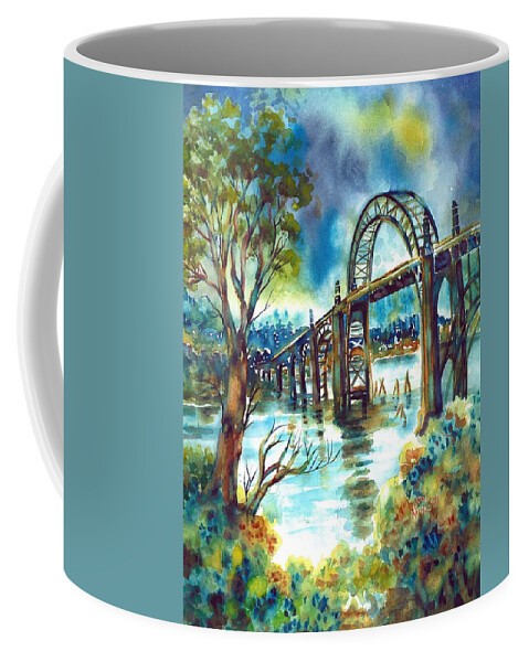 Newport Coffee Mug featuring the painting Yaquina Bay Bridge by Ann Nicholson
