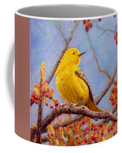 Golden Swamp Warbler Coffee Mug featuring the painting Yellow Warbler #1 by Joe Bergholm