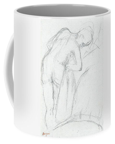 Degas Coffee Mug featuring the drawing After the Bath by Edgar Degas
