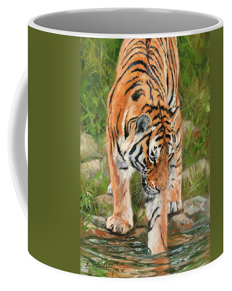 Tiger Coffee Mug featuring the painting Amur Tiger #10 by David Stribbling
