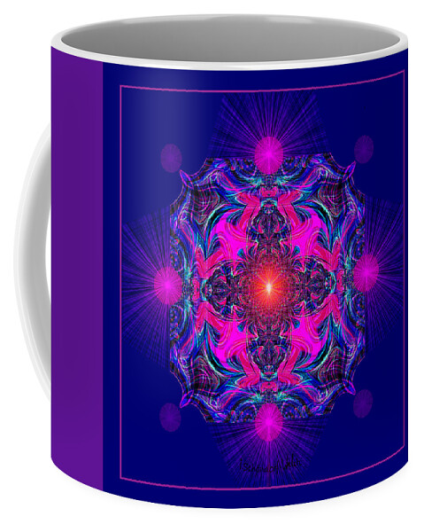 1028 Coffee Mug featuring the painting 1028 - A Mandala purple and pink 2017 by Irmgard Schoendorf Welch