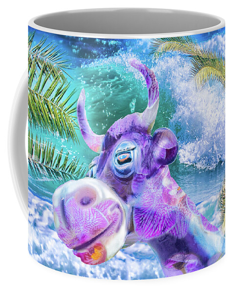 Purple Cow Coffee Mug featuring the digital art 10748 Purple Cow in Paradise by Pamela Williams