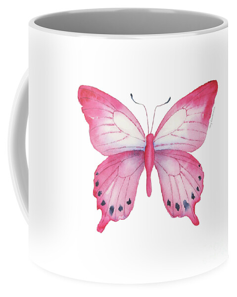 Pink Butterfly Coffee Mug featuring the painting 108 Pink Laglaizei Butterfly by Amy Kirkpatrick