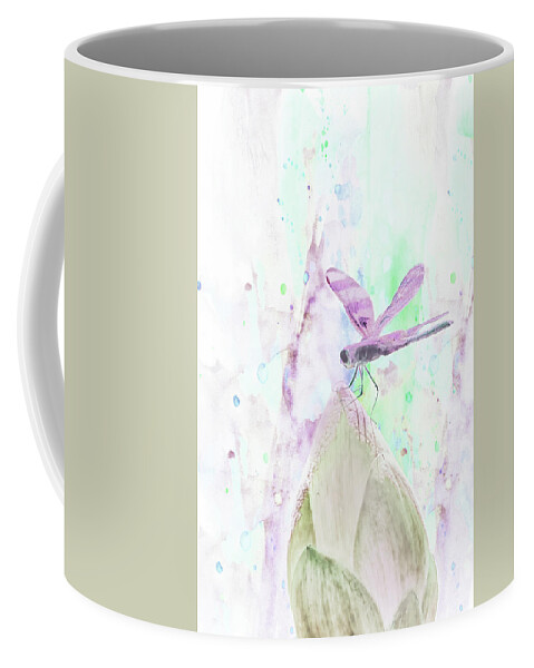 Dragon Fly Perched On Lotus Coffee Mug featuring the mixed media 10864 Dragon Fly by Pamela Williams