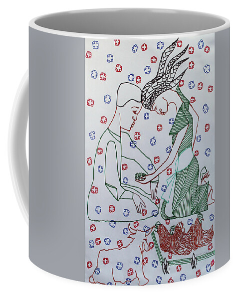 Jesus Coffee Mug featuring the painting Kintu and Nambi The Folktale #11 by Gloria Ssali