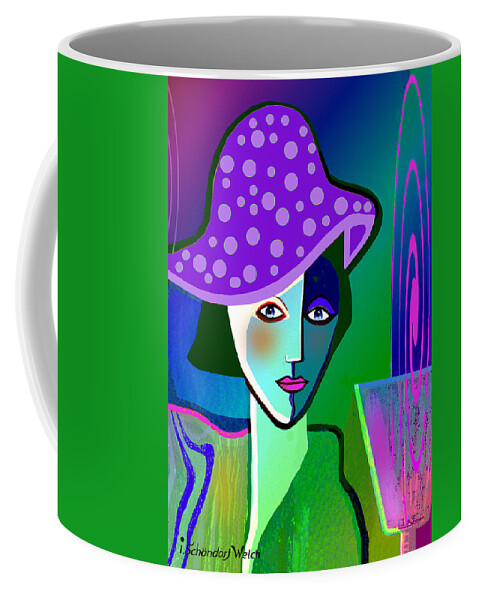 2518 Her Purple Pocodot Hat 2017 Coffee Mug featuring the digital art 2518 - Her Purple Pocodot Hat 2017 by Irmgard Schoendorf Welch