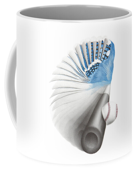 Blue Coffee Mug featuring the drawing 11th Inning - Heavy Rain in the Forecast by Stirring Images