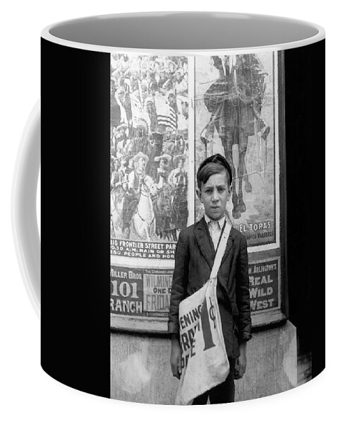 Newspaper Boy Coffee Mug featuring the photograph 12 Year Old Newsie - Wilmington - 1910 by War Is Hell Store