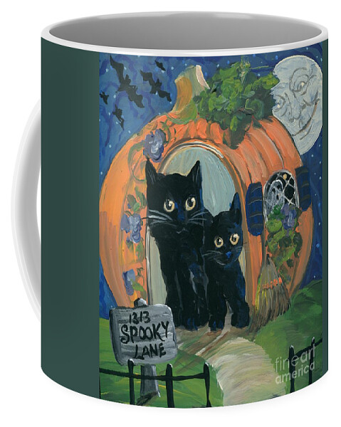 Halloween Coffee Mug featuring the painting 1313 Spooky Lane by Follow Themoonart