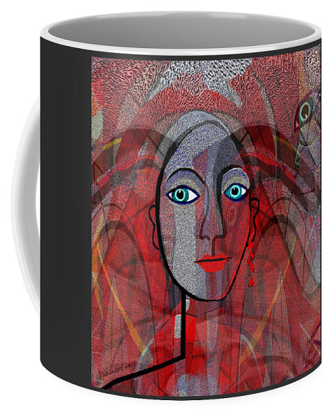 1459 Cubic Lady Face Coffee Mug featuring the digital art 1459 Cubic Lady Face by Irmgard Schoendorf Welch